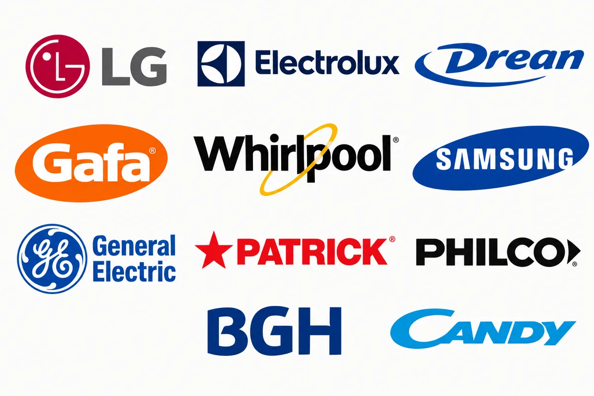 Algunas de las marcas que reparamos: LG, Electrolux, Drean, Gafa, Whirlpool, Samsung, General Electric, Patrick, Philco, BGH y Candy